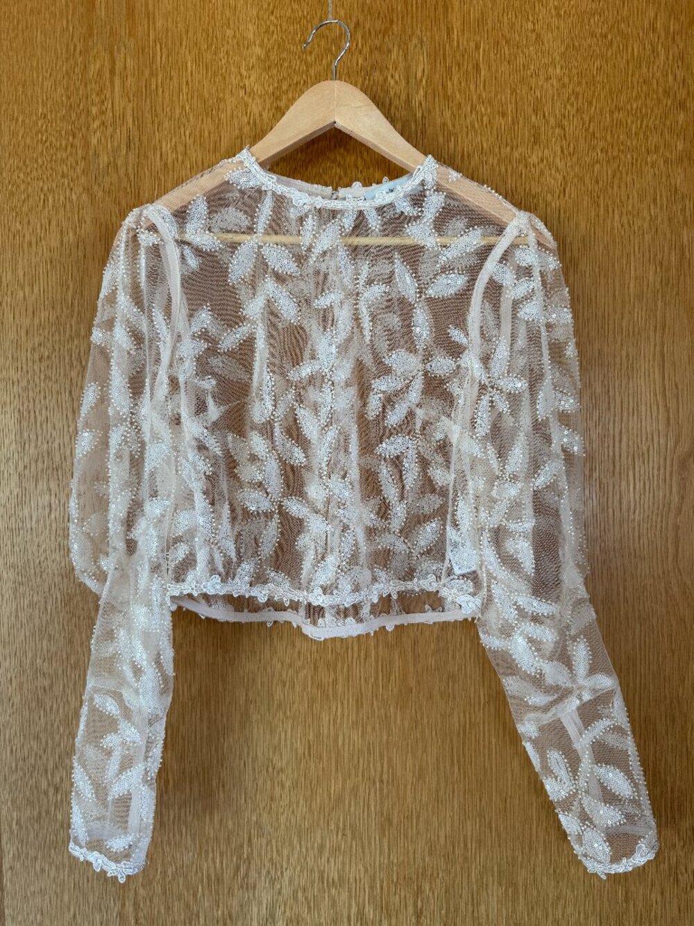 WAYF Sequin Beaded Long Sleeve Crop Top